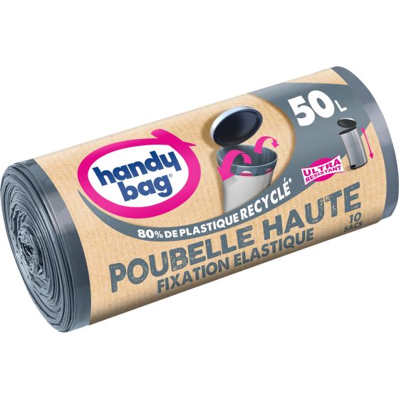 HANDY BAG® Sacs poubelle à FIXATION ELASTIQUE POUBELLE HAUTE 50L, 80% de  plastique recyclé