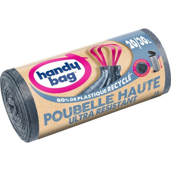 HANDY BAG® Sacs poubelle à poignées coulissantes POUBELLE HAUTE 20L/30L, 80% de plastique recyclé